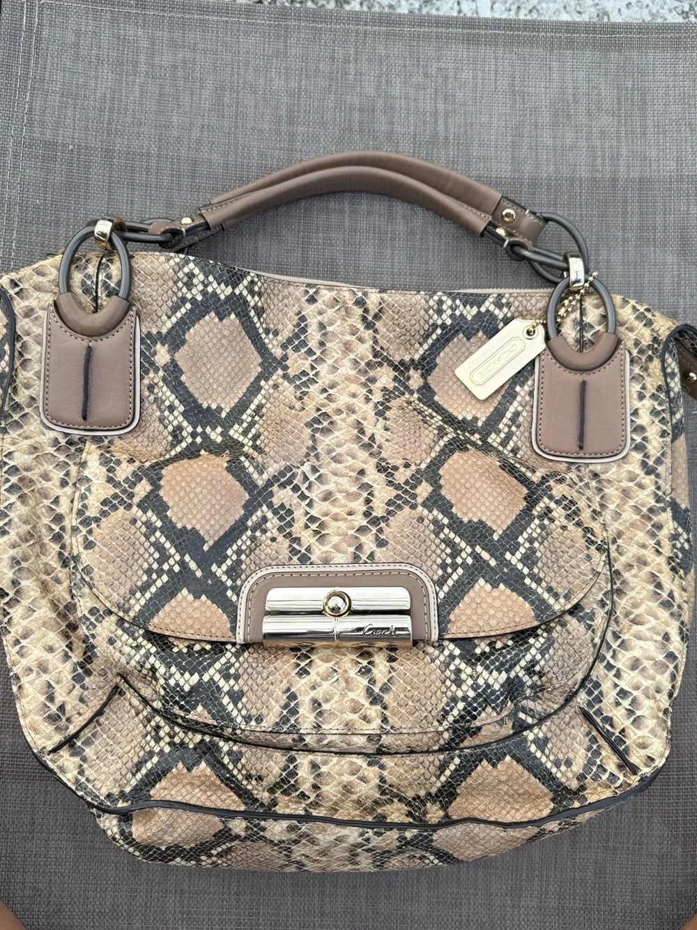 COACH Pinnacle Embossed Python Leather Satchel Shoulder Bag EUC bag see details